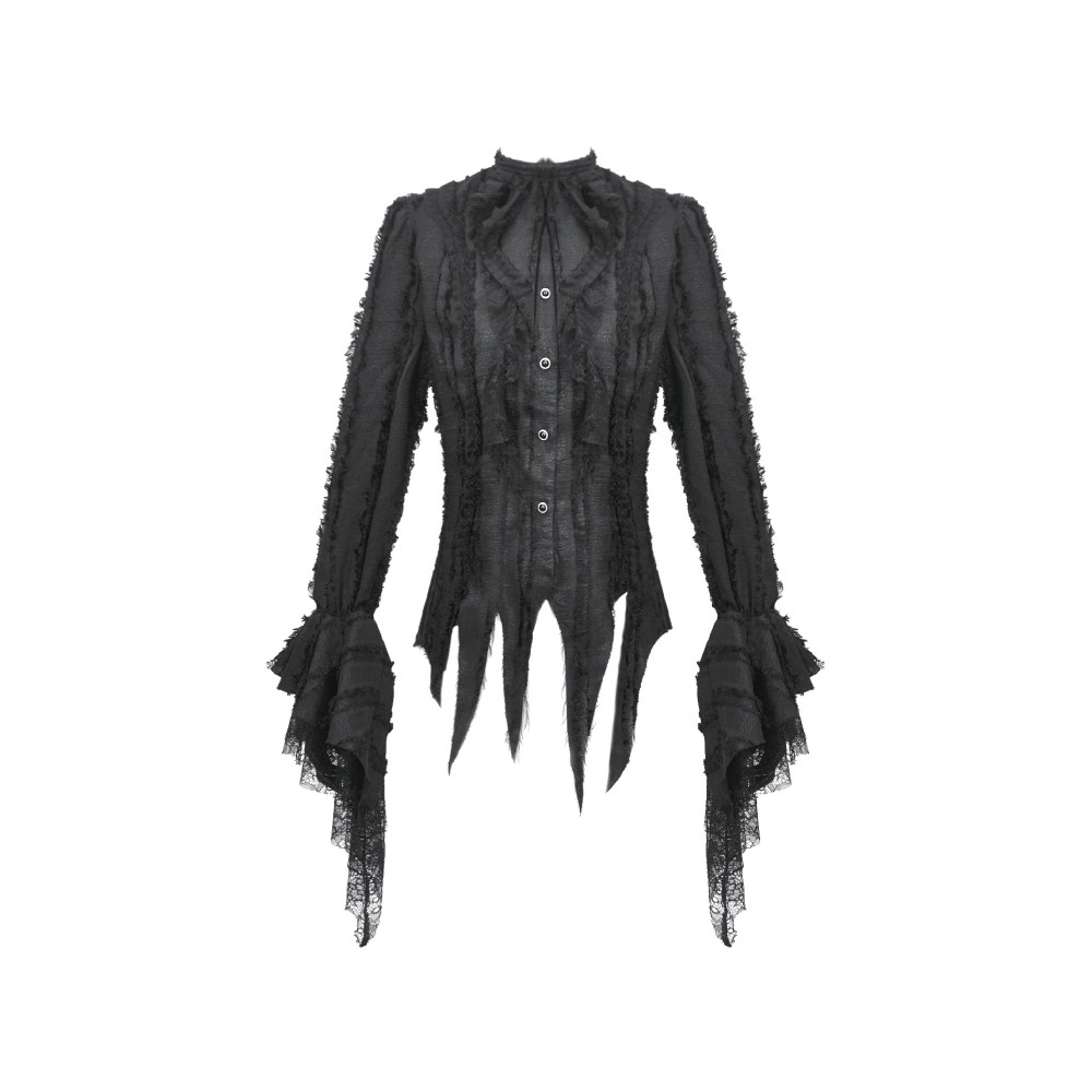 Dark in Love - Tattered Silhouette with BurntEdge Lace Blouse - Black